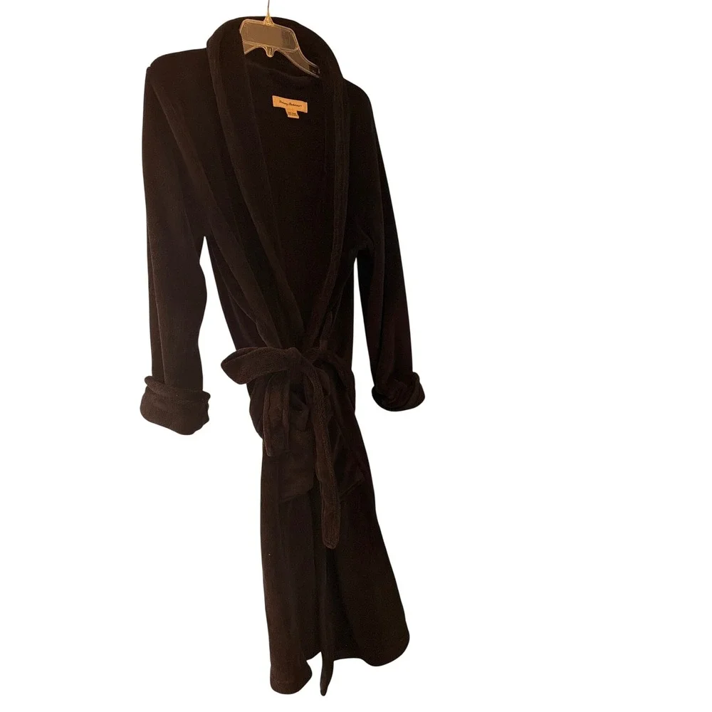 Tommy Bahama Robe Black Fleece Shawl Collar Plush Belted Loungewear S/M‎